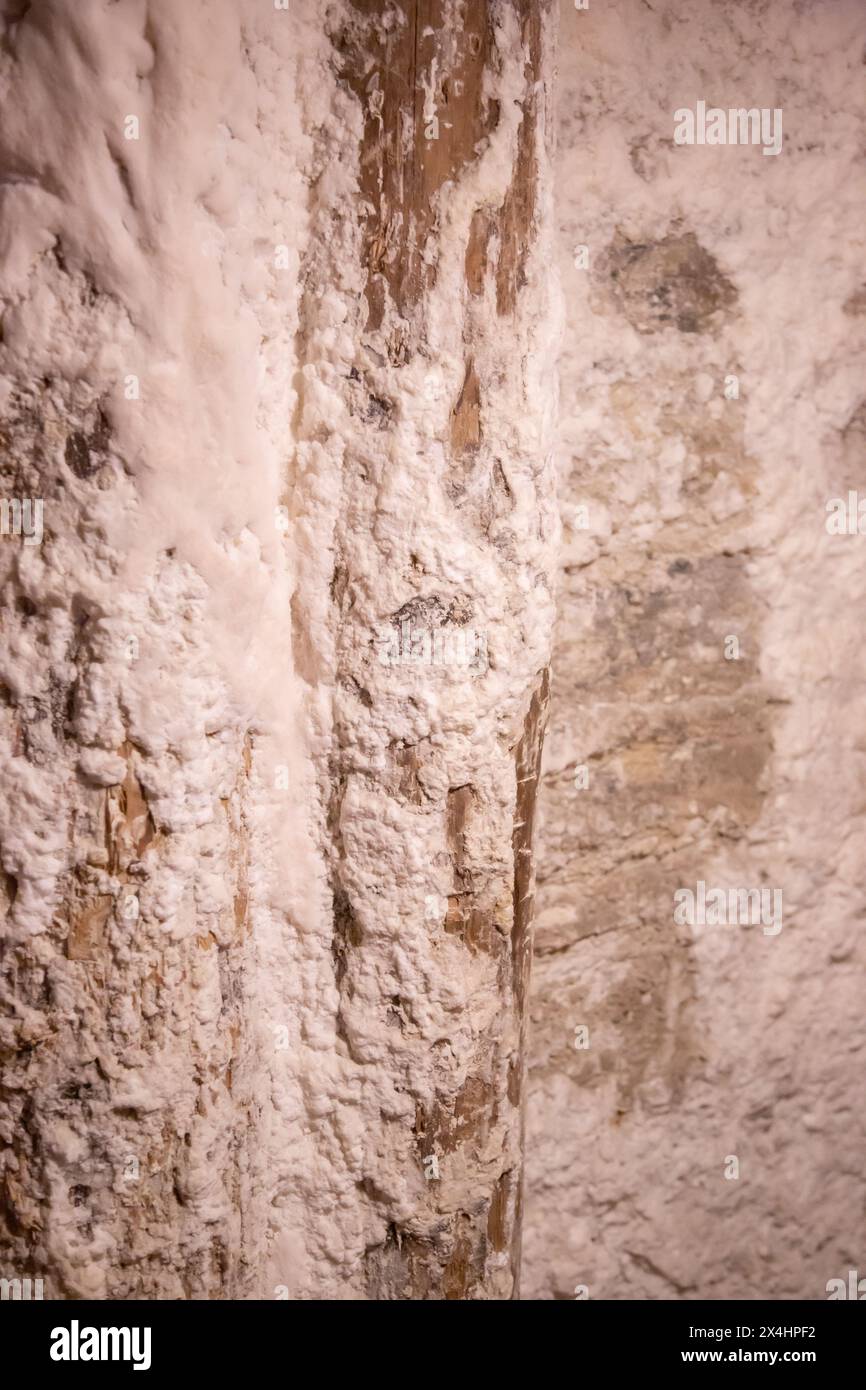 WIELICZKA, POLEN - JUNI 30: Innenansicht der königlichen Salzminen von Wieliczka und bochnia strukturierte Salzwände und -Decken, schwach beleuchtet durch künstliche Lichter Stockfoto