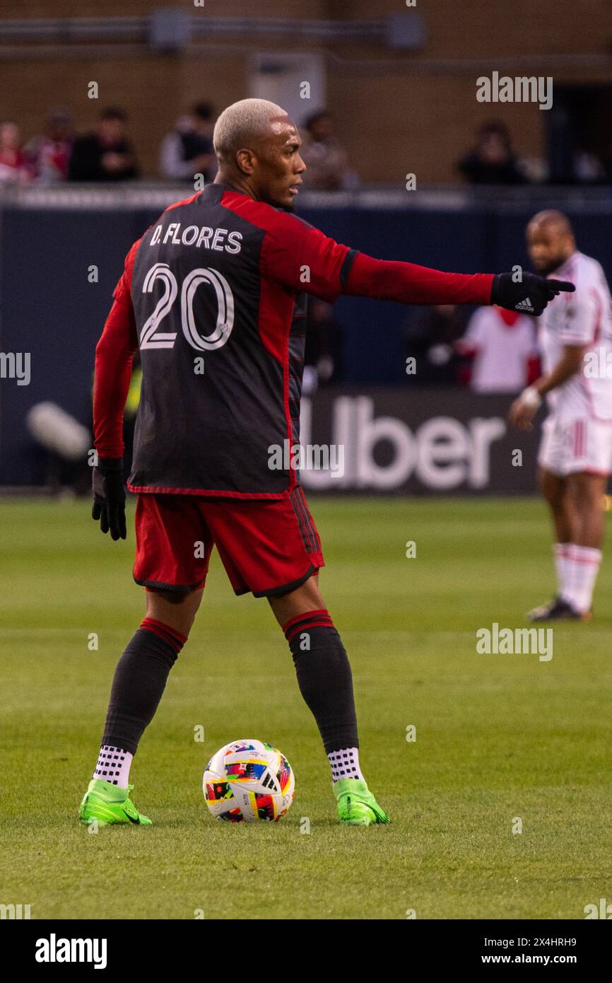 Toronto, ON, Kanada - 20. April 2024: Deybi Flores #20 Mittelfeldspieler des Toronto FC sieht sich während des regulären Saisonspiels zwischen Toronto FC (C) an Stockfoto
