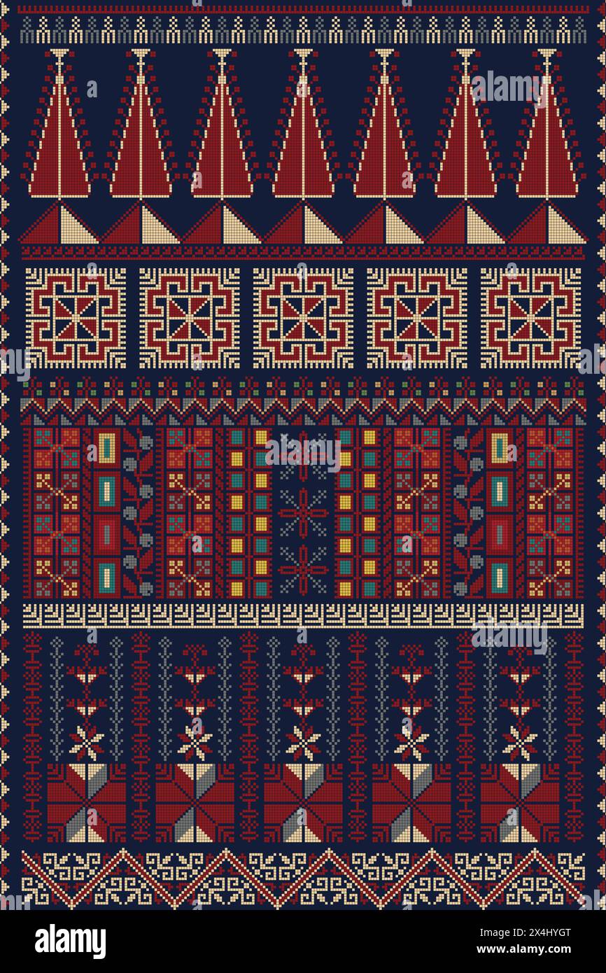 Traditioneller palästinensischer Tatreez, nahtlose Mustervektorvorlage Stockfoto