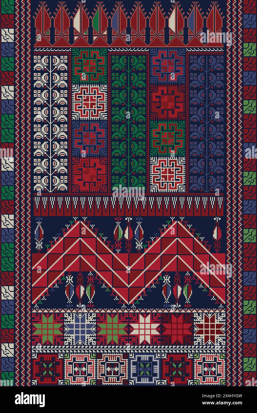 Traditioneller palästinensischer Tatreez, nahtlose Mustervektorvorlage Stockfoto