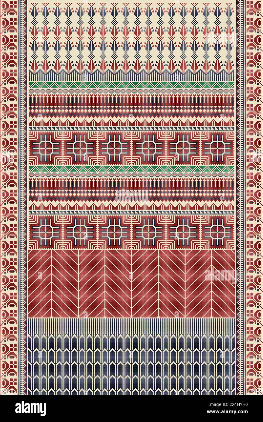 Traditioneller palästinensischer Tatreez, nahtlose Mustervektorvorlage Stockfoto