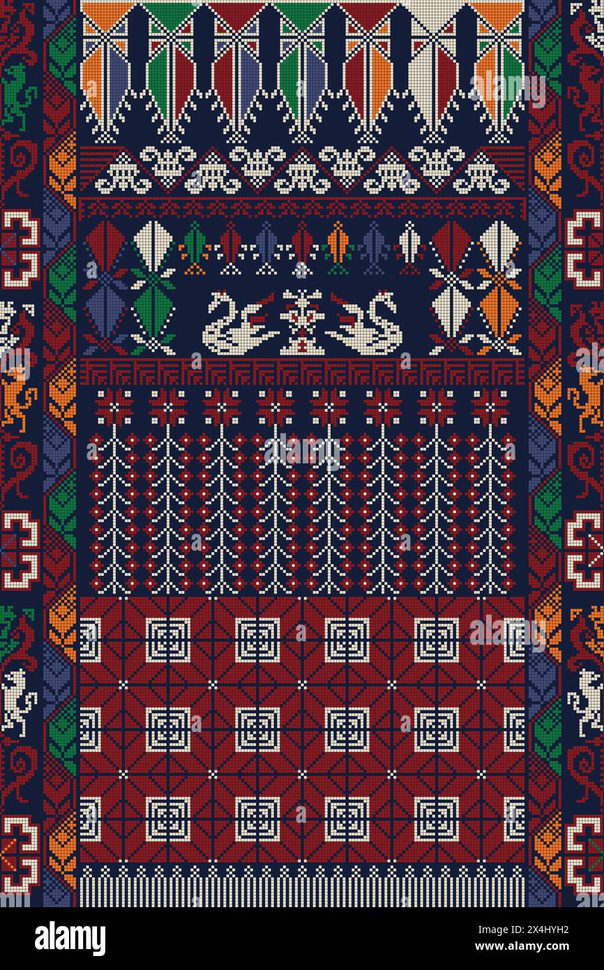 Traditioneller palästinensischer Tatreez, nahtlose Mustervektorvorlage Stockfoto