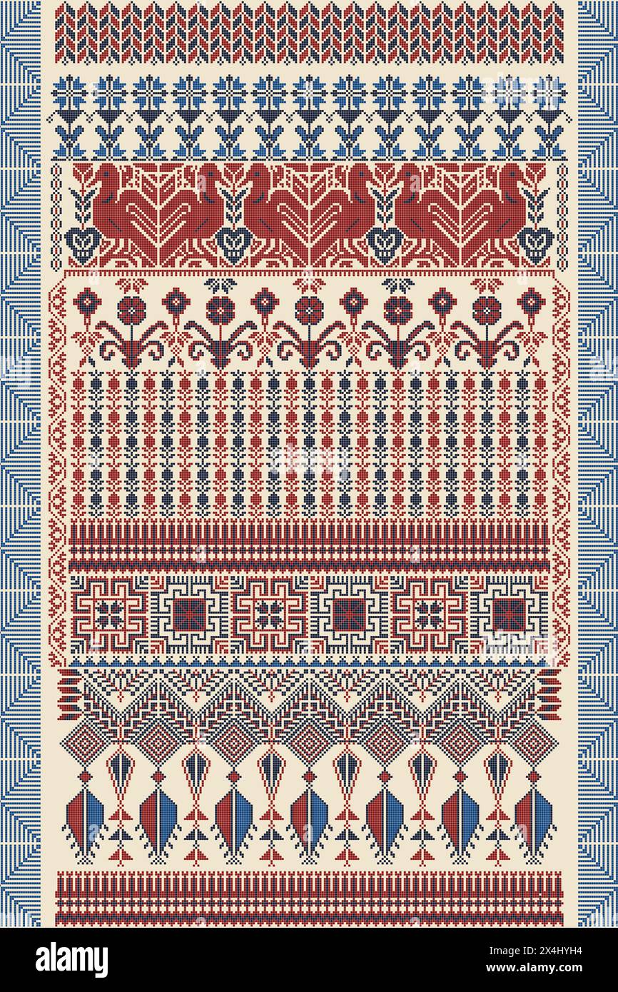 Traditioneller palästinensischer Tatreez, nahtlose Mustervektorvorlage Stockfoto