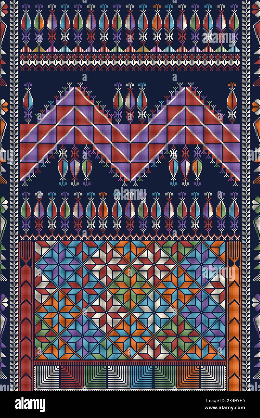 Traditioneller palästinensischer Tatreez, nahtlose Mustervektorvorlage Stockfoto