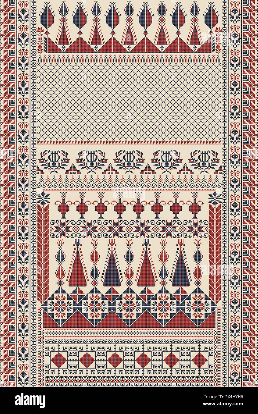 Traditioneller palästinensischer Tatreez, nahtlose Mustervektorvorlage Stockfoto