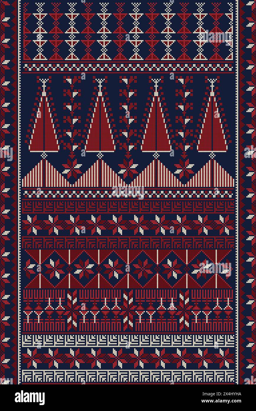 Traditioneller palästinensischer Tatreez, nahtlose Mustervektorvorlage Stockfoto