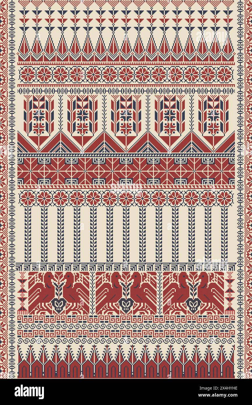 Traditioneller palästinensischer Tatreez, nahtlose Mustervektorvorlage Stockfoto