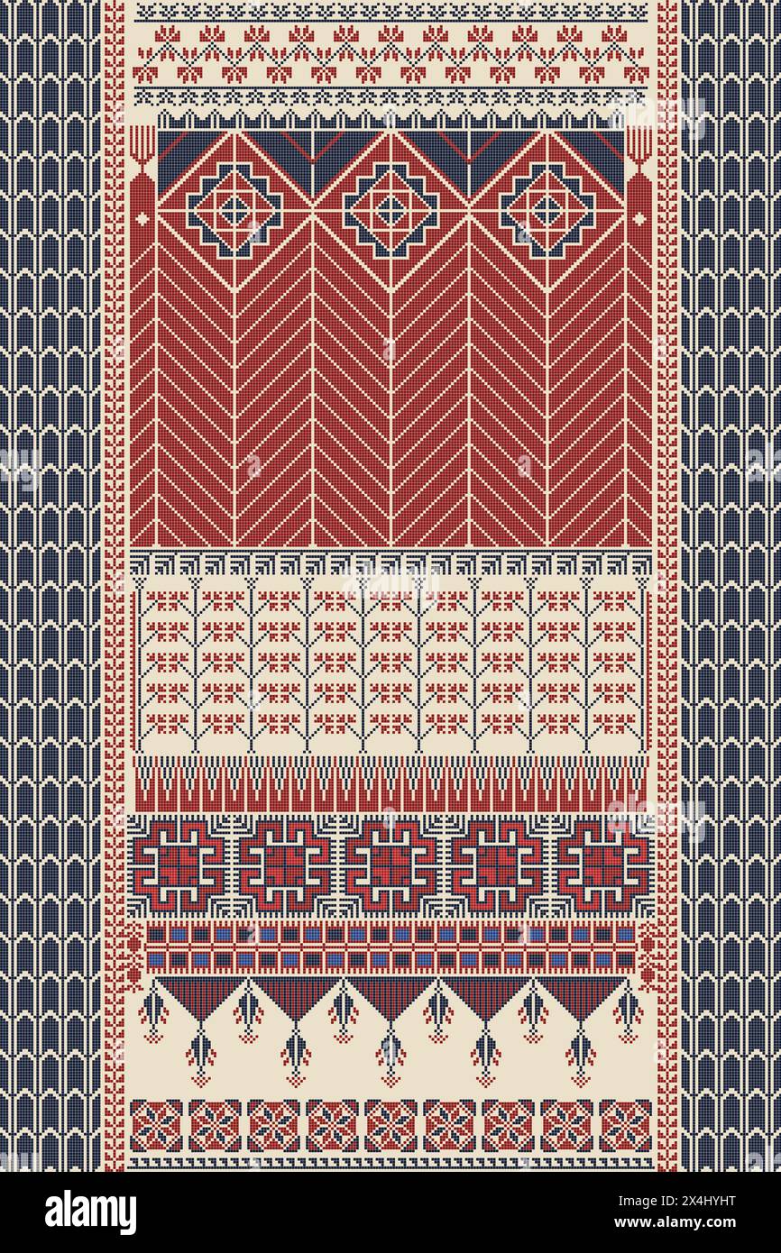 Traditioneller palästinensischer Tatreez, nahtlose Mustervektorvorlage Stockfoto