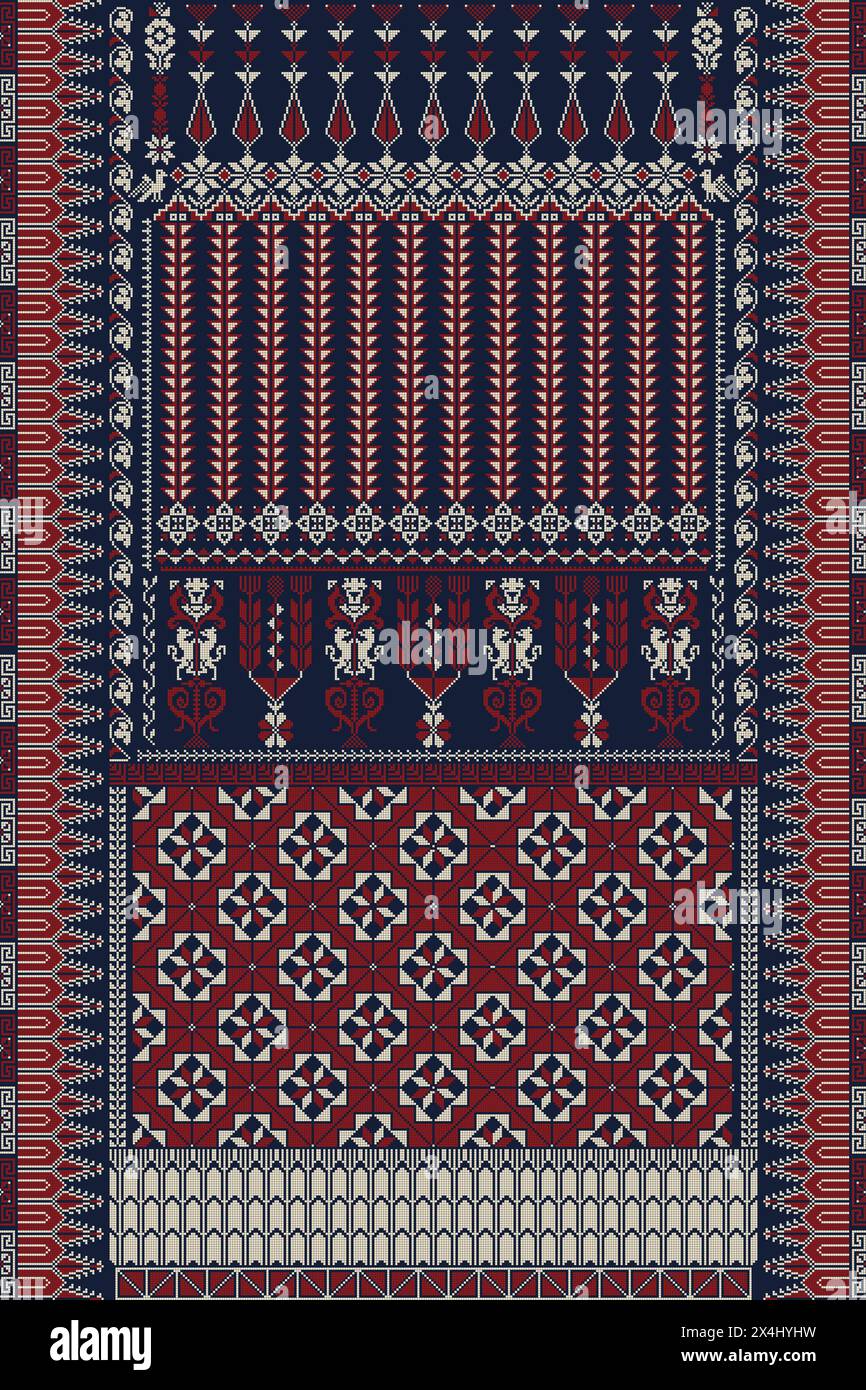 Traditioneller palästinensischer Tatreez, nahtlose Mustervektorvorlage Stockfoto