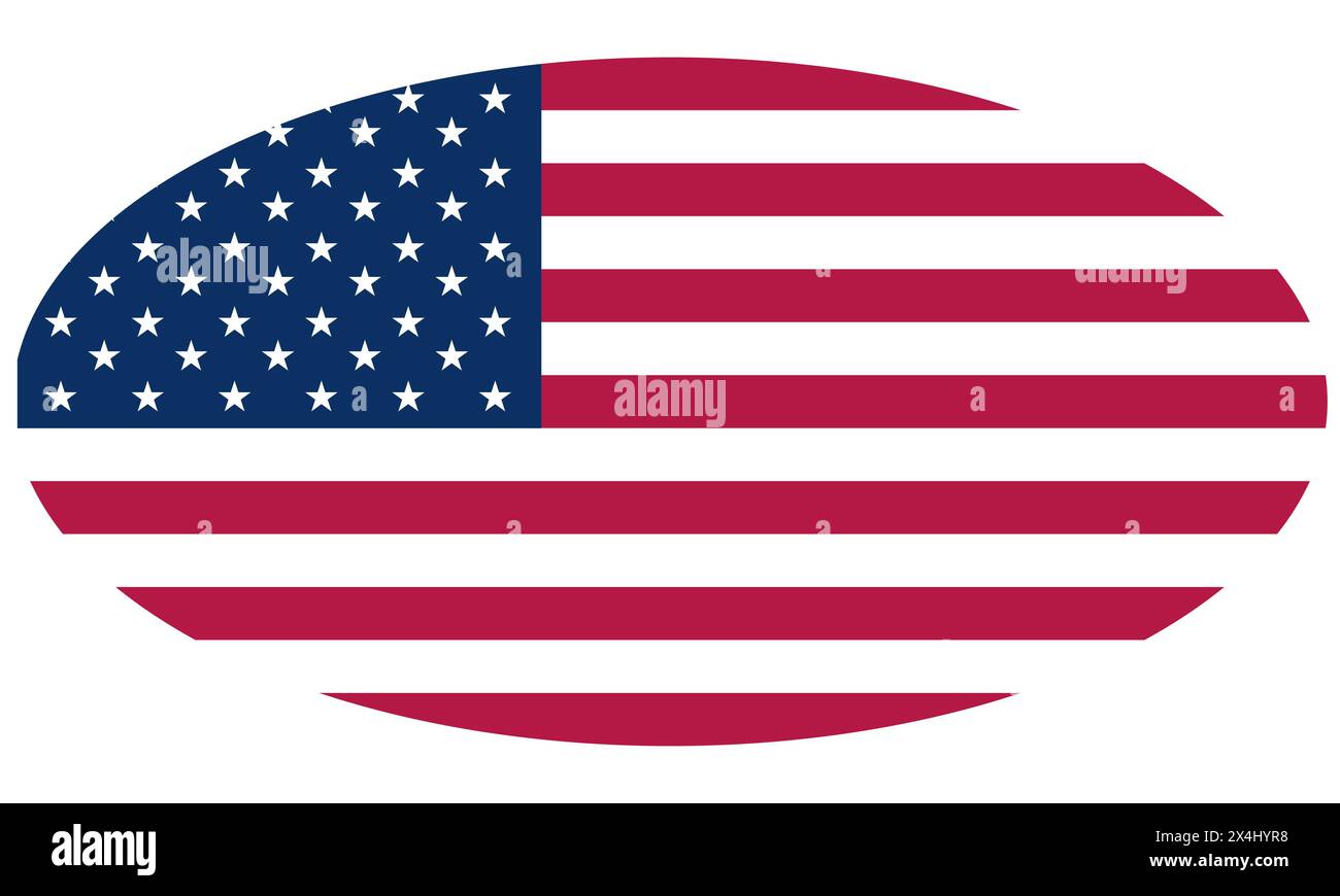 Ovalförmige US-Flagge isoliert auf weißem oder transparentem Hintergrund, Flagge der USA Stock Vektor