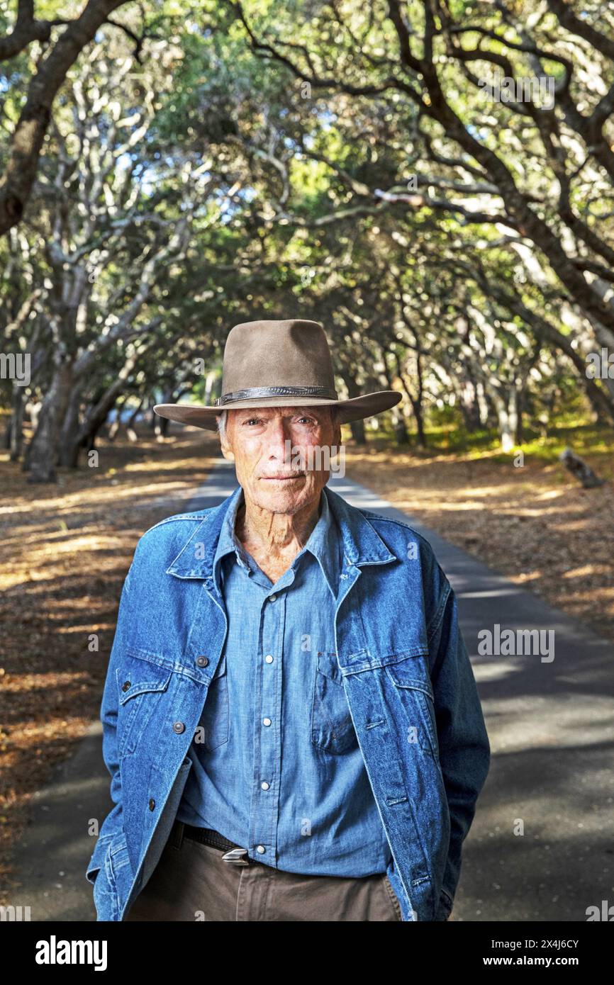 Schauspieler Clint Eastwood wurde am 2. September 2021 auf dem Gelände seines Tehama Golf Club in Carmel-by-Sea, Kalifornien, fotografiert. Stockfoto
