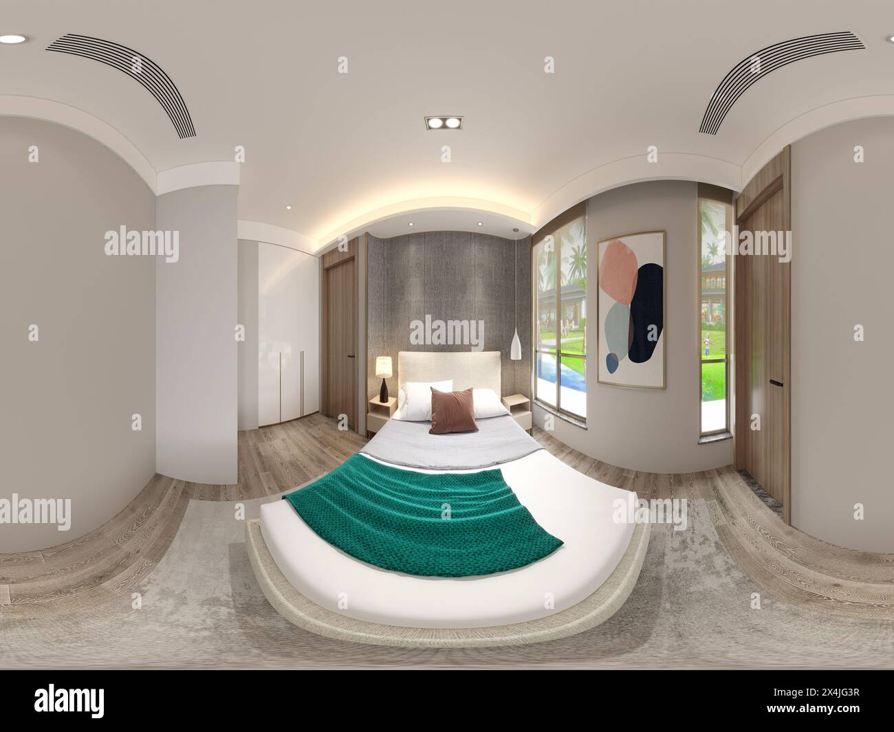 3D-Render von Hotel Zimmer, Schlafzimmer Stockfoto