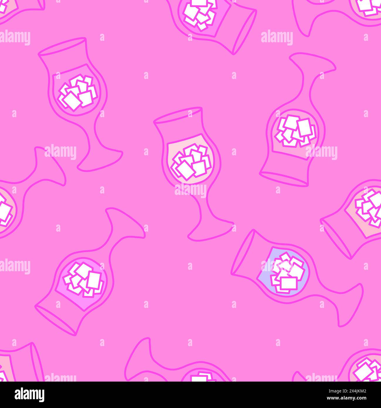 Nahtlose Cocktails und Eismuster mit Cartoon-Motiv für Geschenkpapier und Stoffe sowie Bettwäsche, Textilien und Partyzubehör. Hoch qua Stockfoto