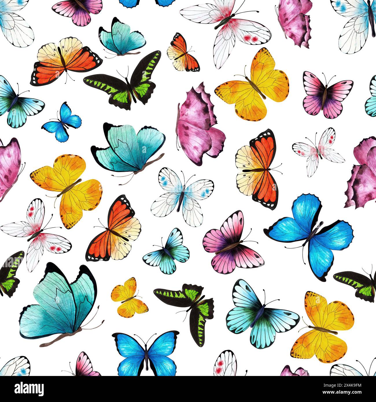 Schmetterling, nahtloses Muster, Aquarell, Dekoration, Illustration, Digitalpapier, Tapete, Geschenkpapier, Hintergrund, Schmetterlinge Stockfoto