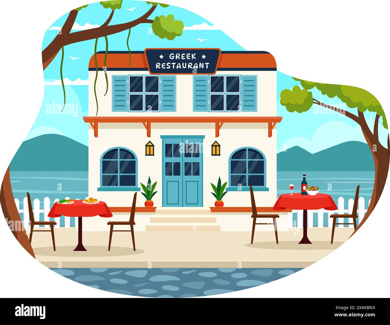 Griechische Küche Restaurant Vektor-Illustration mit festem Menü köstliche Gerichte traditionelle oder nationale Küche im flachen Cartoon Hintergrund Design Stock Vektor