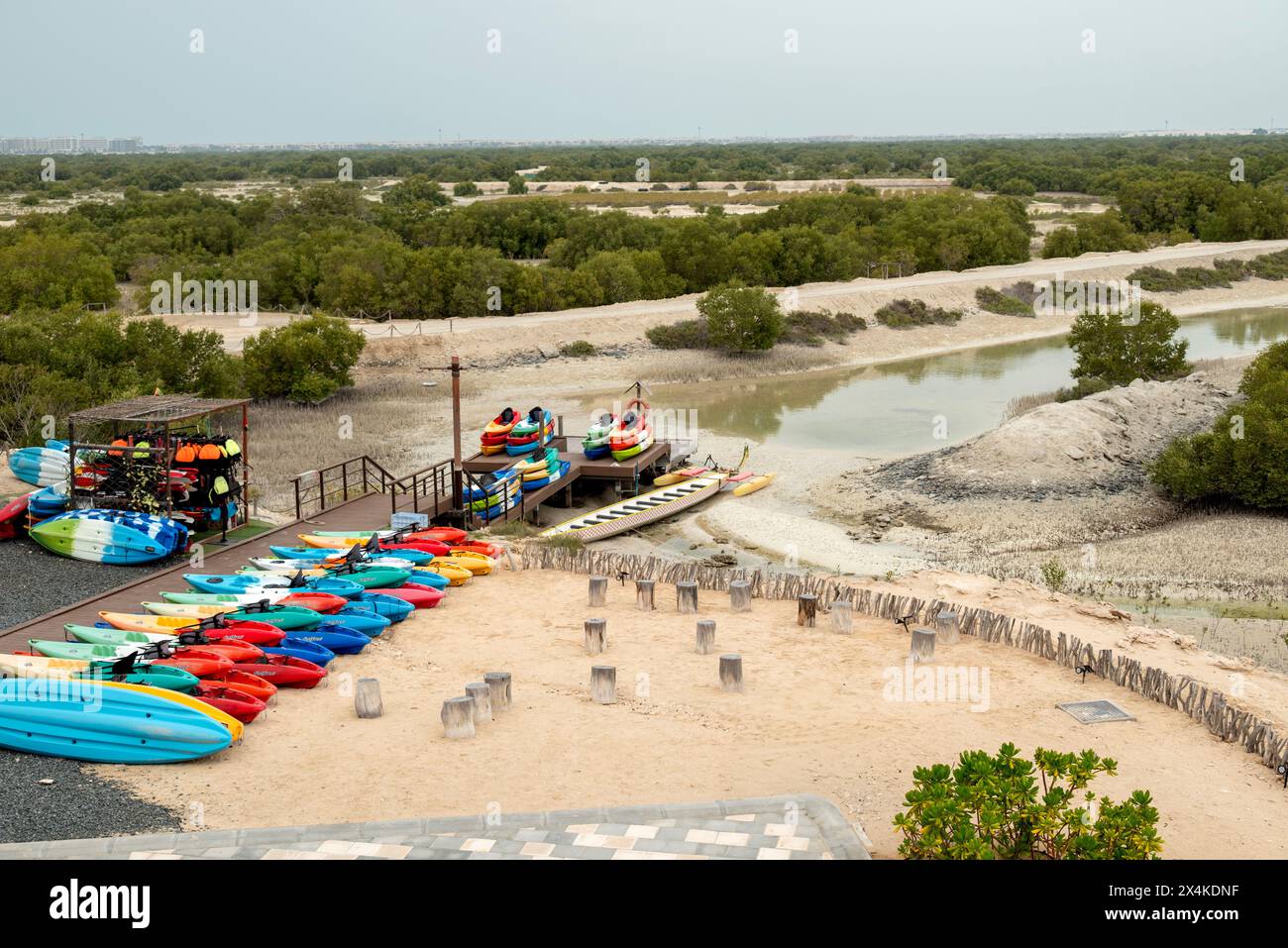 Bunte Boote in einem Mangrovenpark Stockfoto