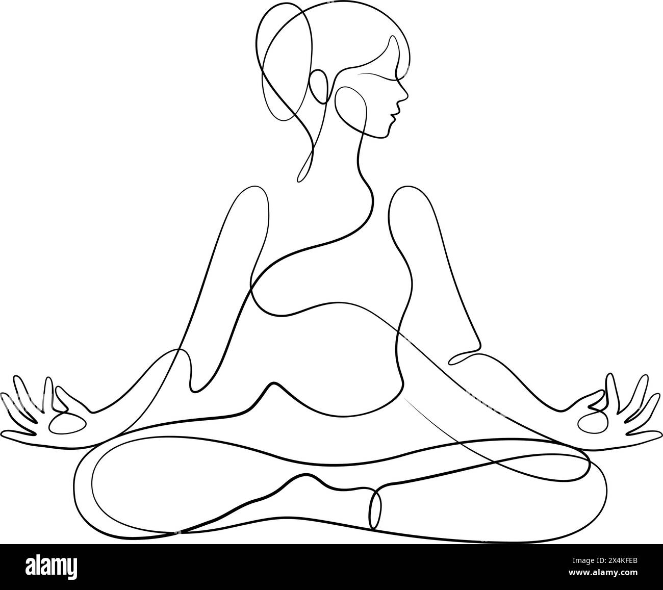 Kontinuierliche Linienzeichnung der Frau in Yoga-Pose Balancing Asana-Stil kalligraphische Vektor-Illustration Stock Vektor