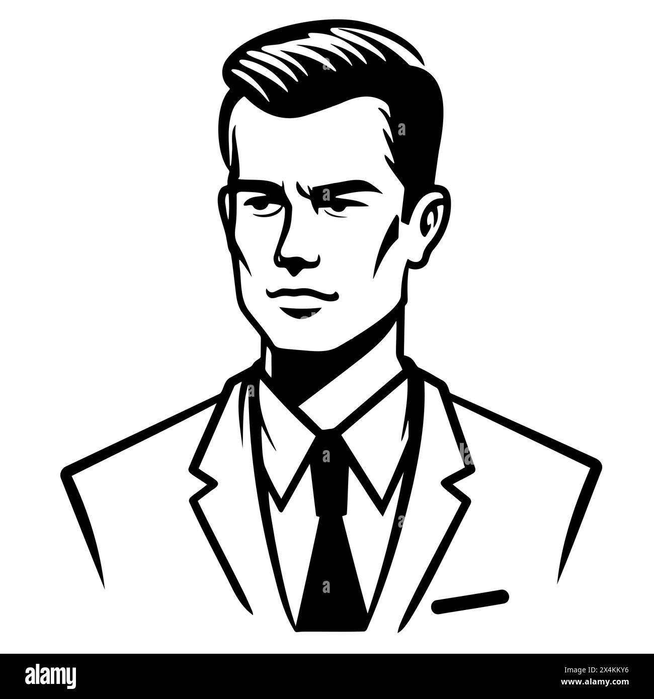 Schwarz-weißer Zeichenmann in Anzug und Krawatte Stock Vektor