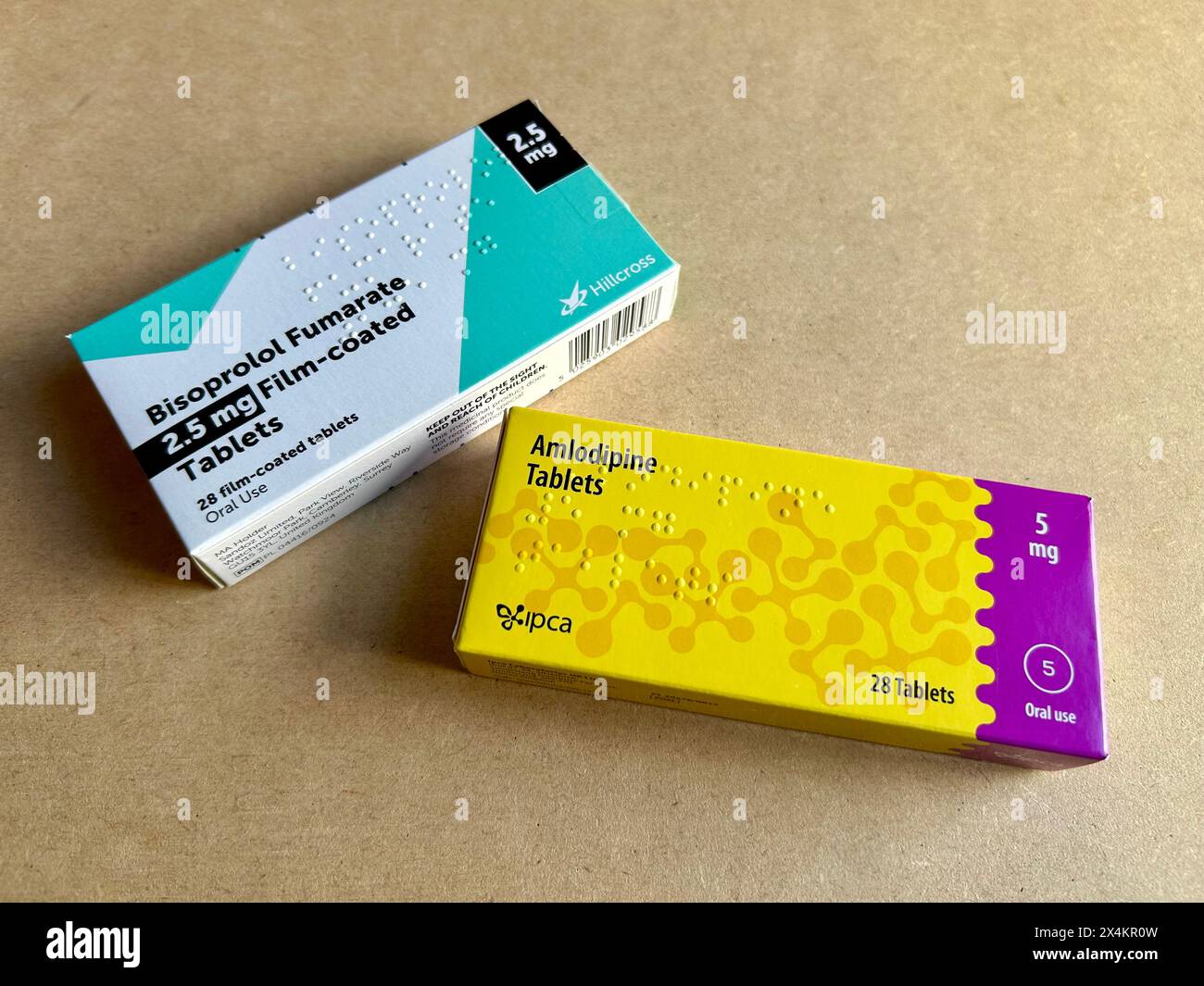 Bisoprololfumarat und Amlodipin Tabletten zur Behandlung von Hypertonie (Bluthochdruck) Stockfoto