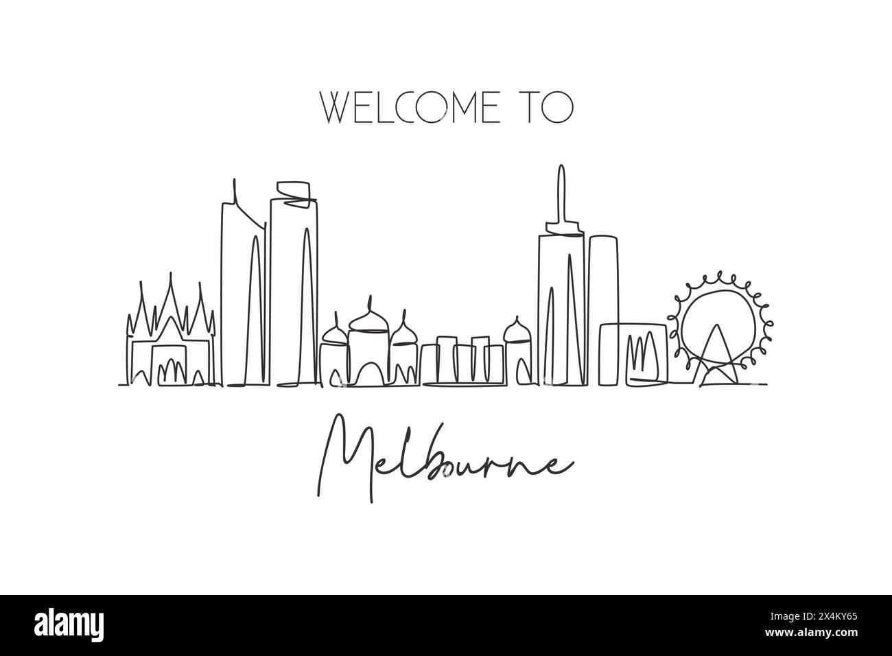Eine durchgehende Linienzeichnung der Skyline von Melbourne, Australien. Wunderschönes Wahrzeichen. Weltlandschaftstourismus und Reiseurlaub. Bearbeitbare, elegante Stk Stock Vektor