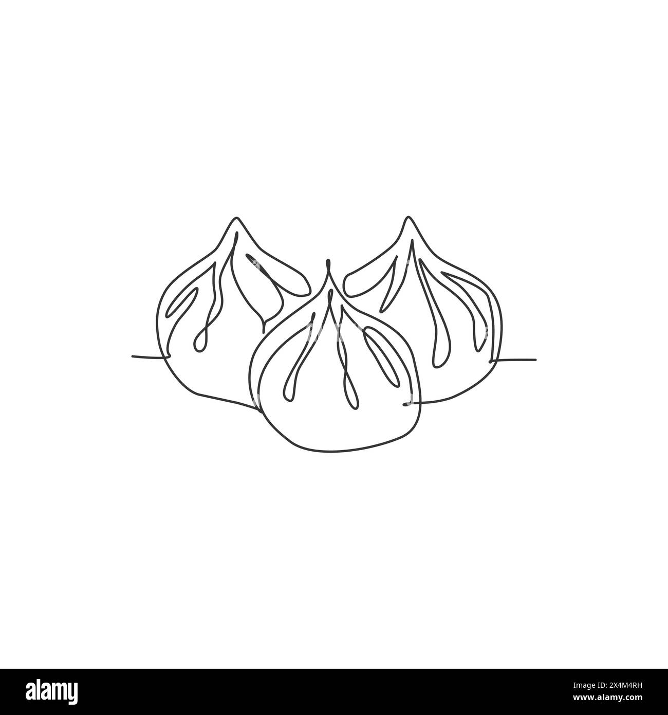 Einzelne durchgehende Linienzeichnung mit stilisiertem Logo für chinesische Knödel. Asiatisches Mantou-Restaurant-Grafikkonzept. Moderne einzeilige Zeichnung Design Vektor il Stock Vektor
