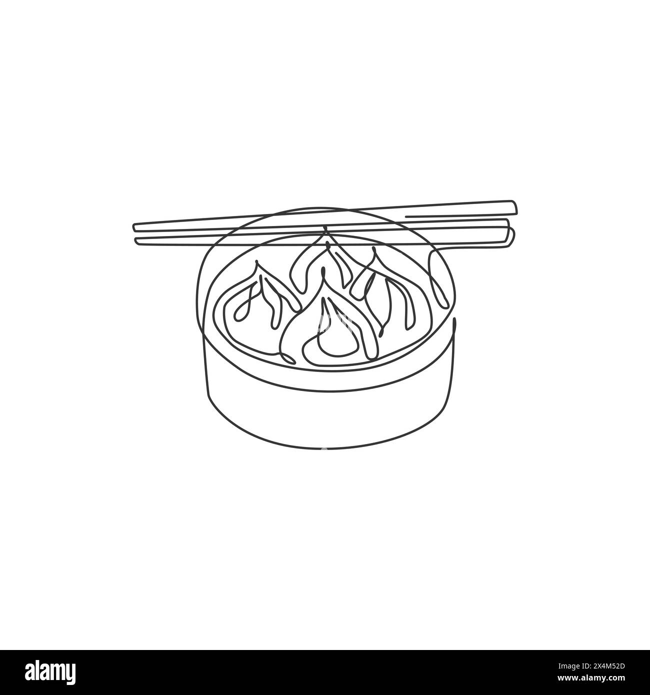 Eine durchgehende Linienzeichnung mit dem Logo des Restaurants mit frischem, leckerem chinesischem Knödel. Konzept für die Vorlage des Logos für asiatische Cafés. Modernes Einzelzimmer Stock Vektor