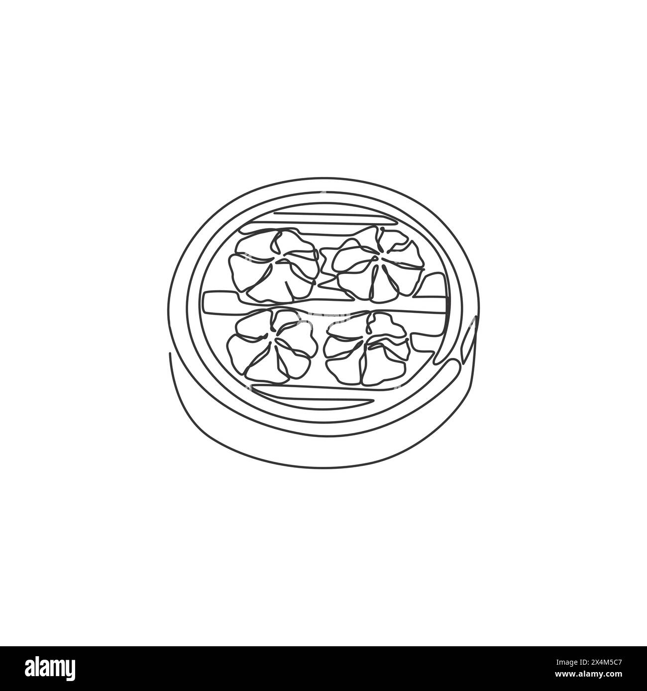 Eine einzelne Linie Zeichnung der frischen chinesischen Knödel Logo Grafik Vektor Illustration. Asiatisches Mantou-Essen, Café-Menü und Restaurant-Badge-Konzept. Modern c Stock Vektor