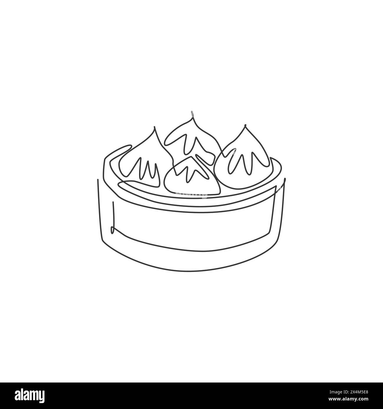 Eine einzelne Linie Zeichnung der frischen chinesischen Knödel Logo Grafik Vektor Illustration. Asiatische Küche, Café-Menü und Restaurant-Badge-Konzept. Moderner Continuo Stock Vektor