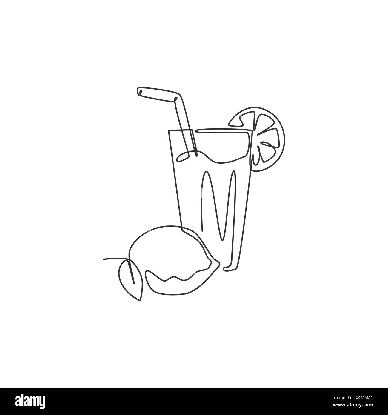 Einzelne durchgehende Linienzeichnung mit stilisiertem Limonade-Eis-Logo. Getränk Zitronengetränk Menü Restaurant Konzept. Moderner einzeiliger Entwurf Vektor i Stock Vektor