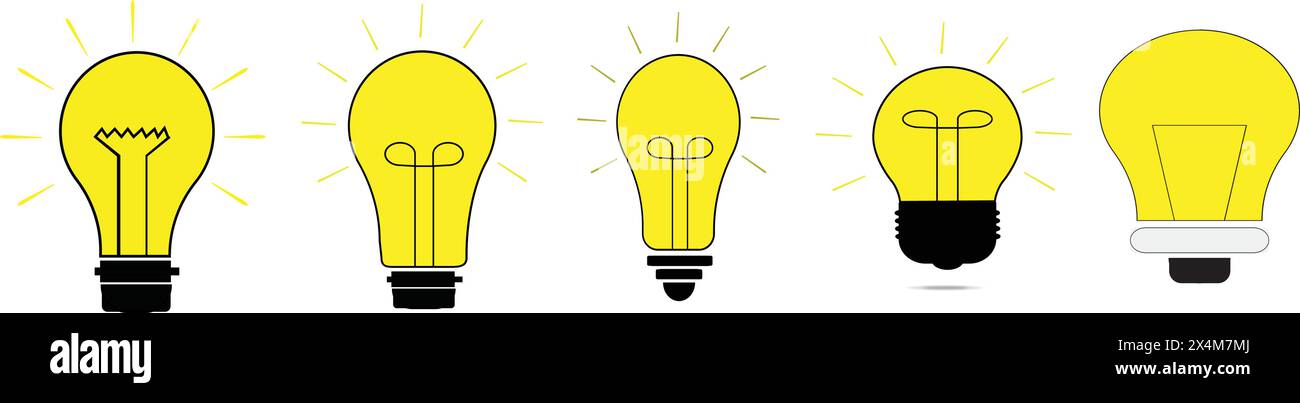 Satz Glühlampe auf weißem Hintergrund. Stock Vektor