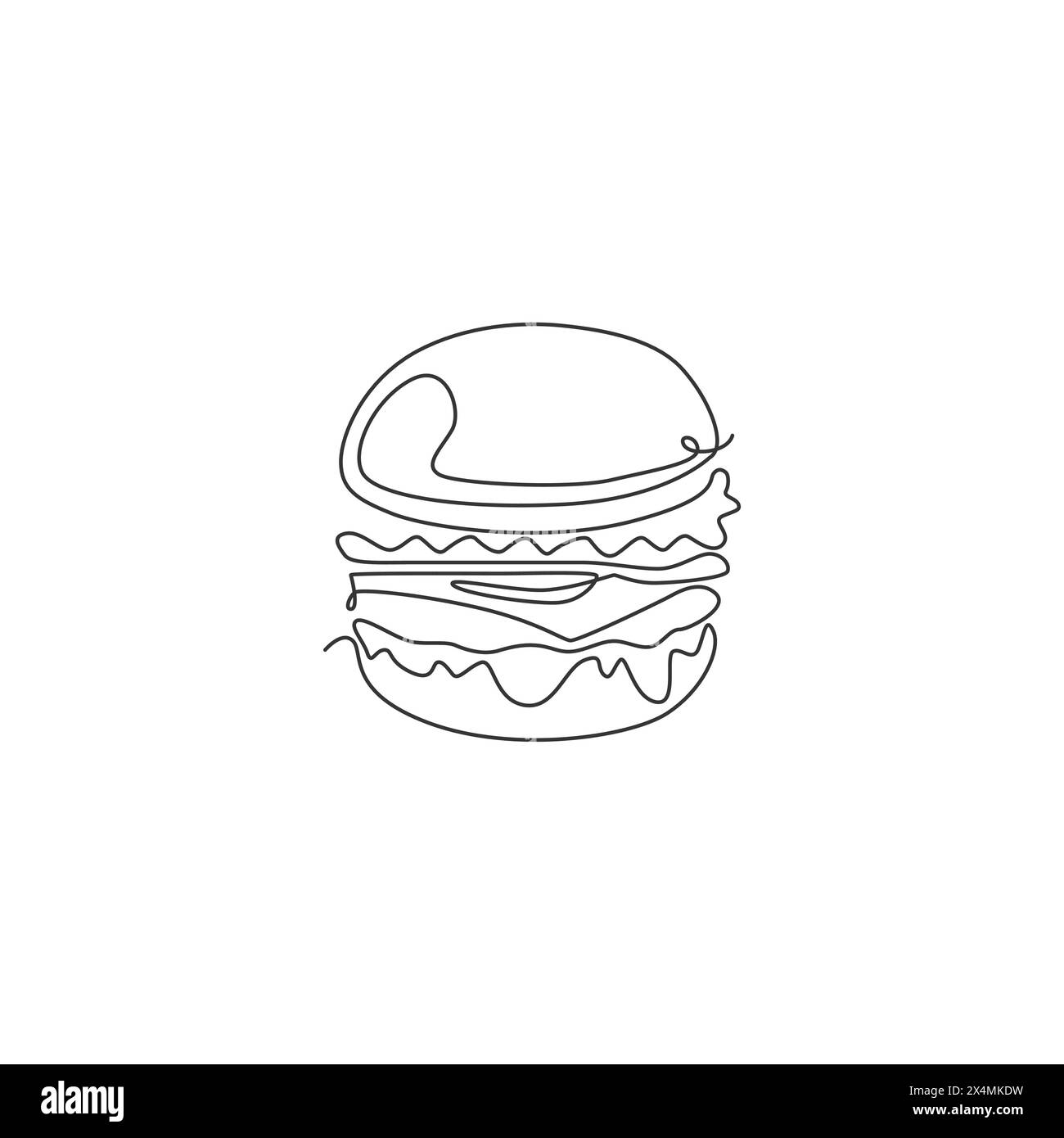 Einzelnes, durchgehendes Etikett mit amerikanischem Burger-Logo. Emblem Fast Food Sandwich Restaurant Konzept. Moderne einzeilige Zeichnung Design Grafik Vektor il Stock Vektor