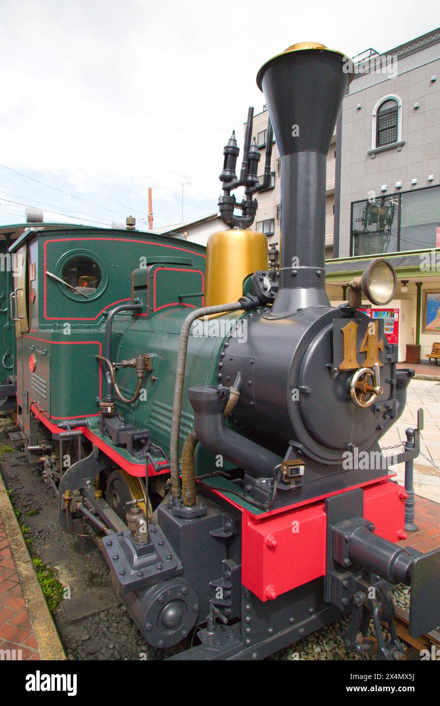 Japan, Shikoku, Matsuyama, alte Dampflokomotive, Stockfoto