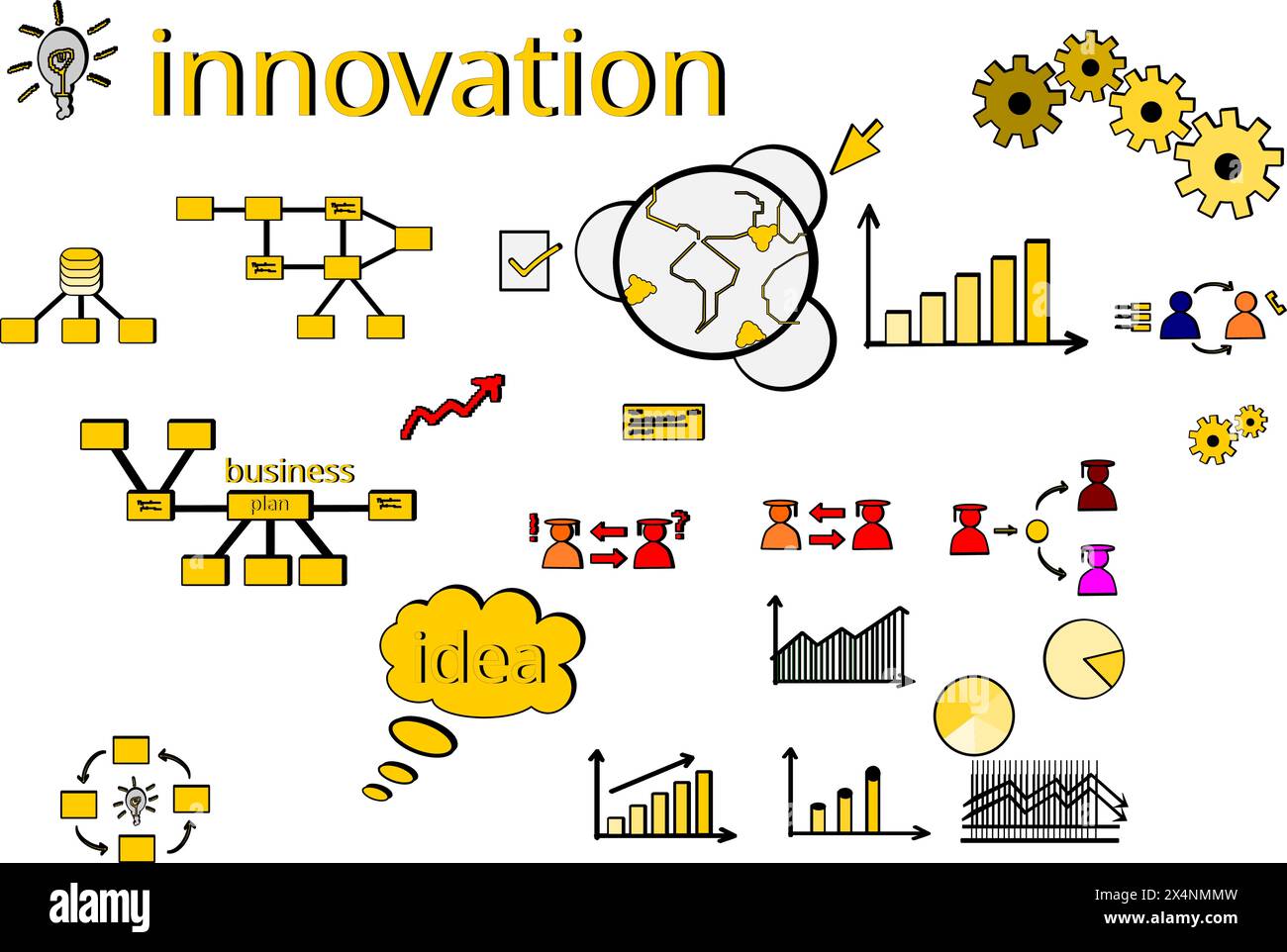 Innovation Icons Set, dünne Linien, Vektorillustration. Stock Vektor