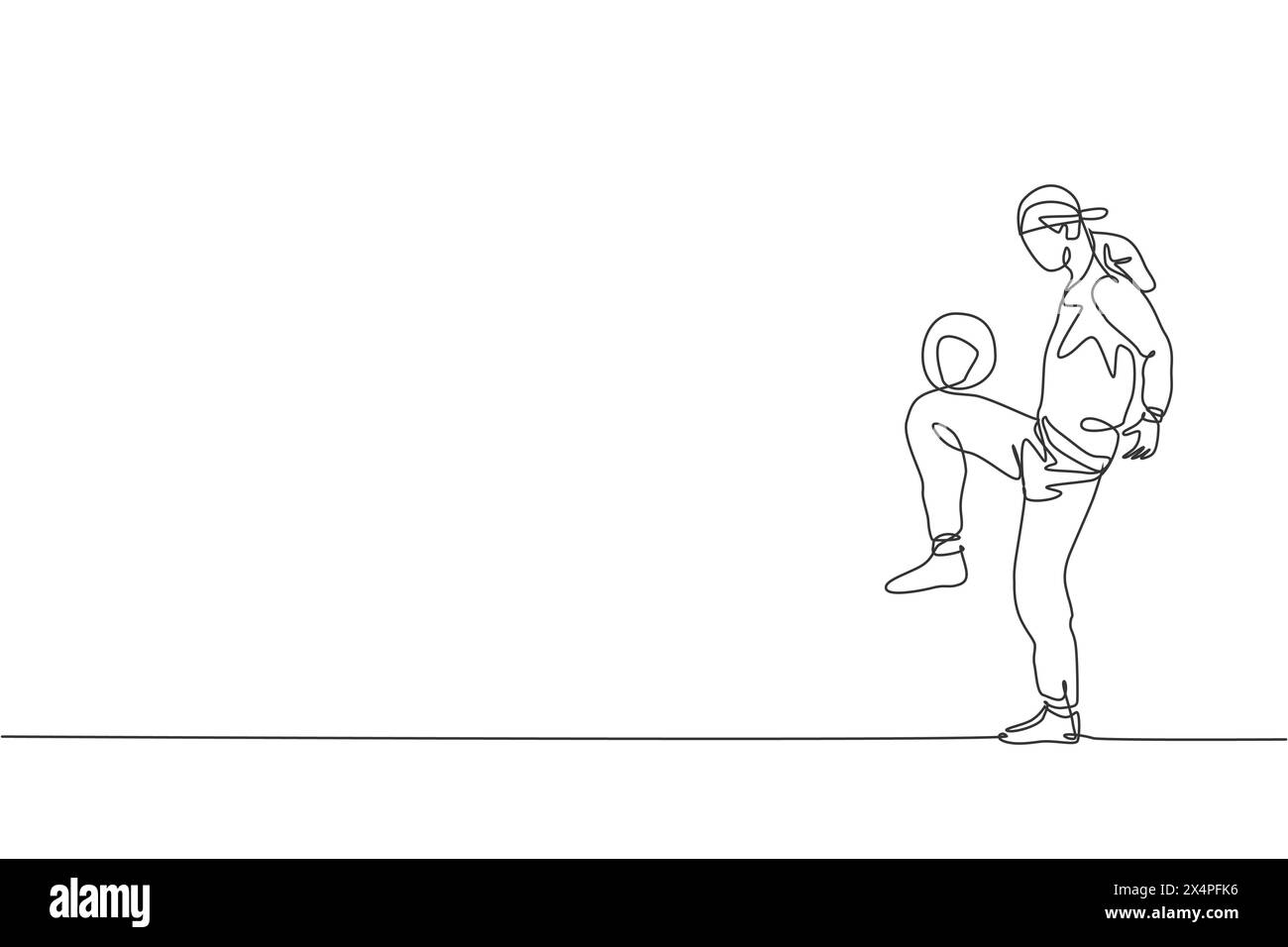 Einzelne durchgehende Linienzeichnung eines jungen Sportmannes, der Bandanzug-Fussballfreistil trägt und auf dem Feld jongliert. Fußball-Freestyler-Konzept. Trendig Stock Vektor
