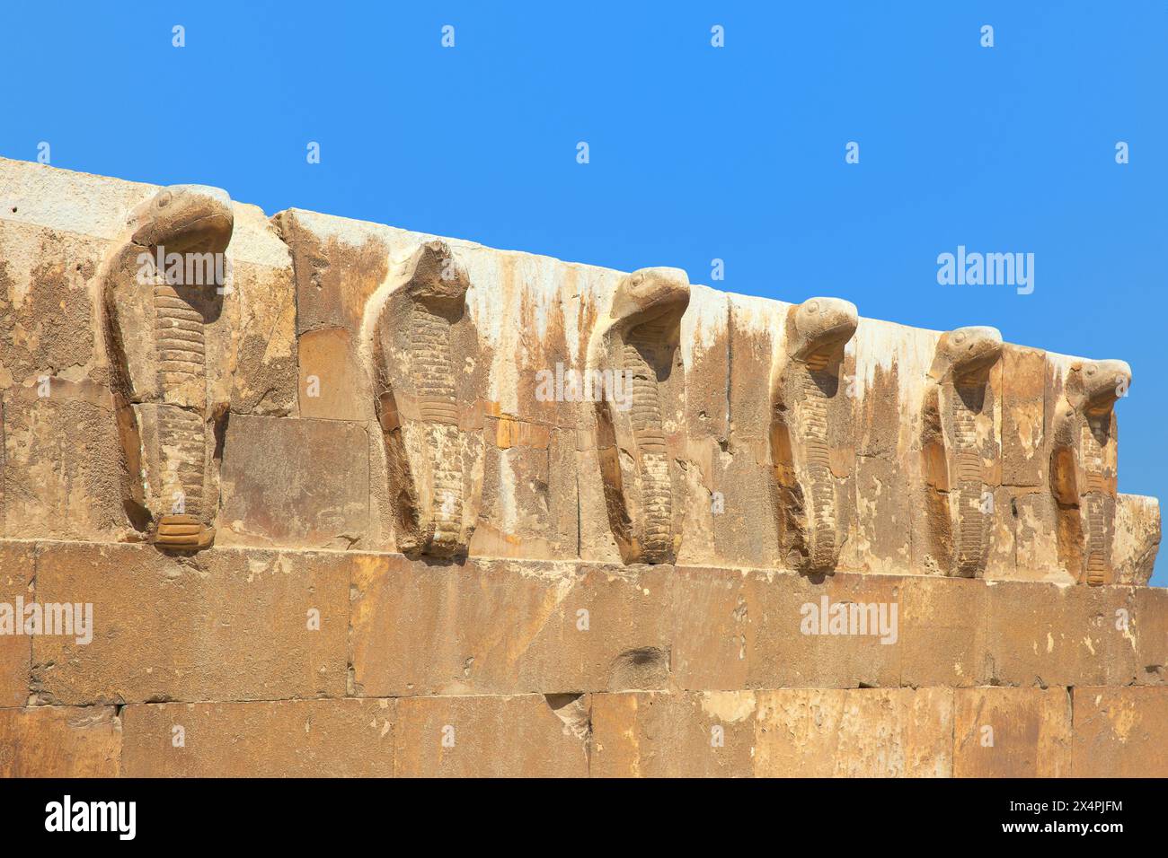 Kobras auf der Kapelle des Südgrabes von König Djoser (3. Dynastie) in der Nekropole in Sakkara, Ägypten Stockfoto