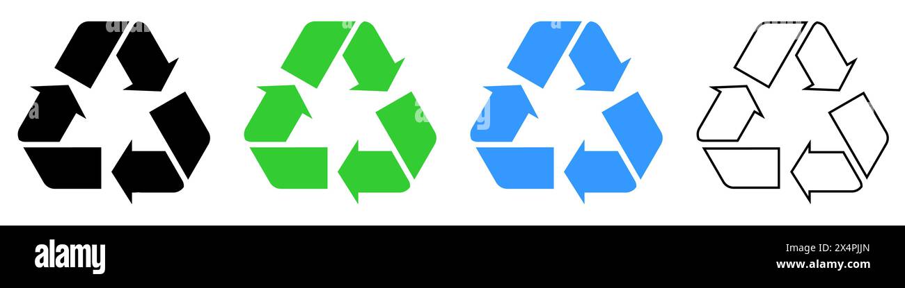 Set von Recycling-Symbolen. Dieses Set ist ideal für Designer, Vermarkter und umweltbewusste Marken und ein muss für die Förderung des Umweltbewusstseins. Stock Vektor