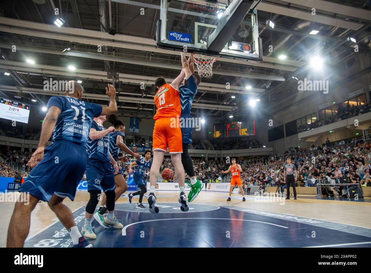 04.05.2024, Easy Credit BBL, Basketball Bundesliga, 32. Spieltag: MLP Academics Heidelberg gegen ratiopharm Ulm (Endstand 57:73) Stockfoto