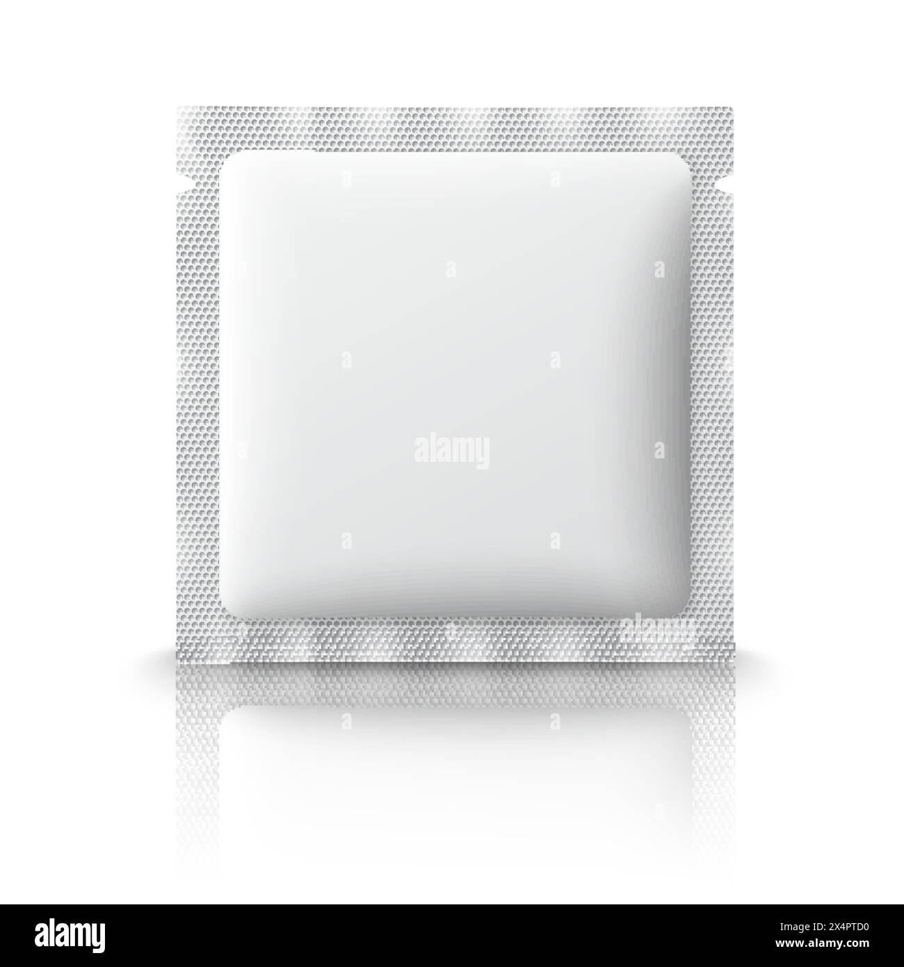 Leere weiße Plastiktüte für Medizin, Kondome, Drogen, Kaffee, Zucker, Salz, Gewürze, isoliert auf weißem Hintergrund mit Reflexion und Platz für Ihre Stock Vektor