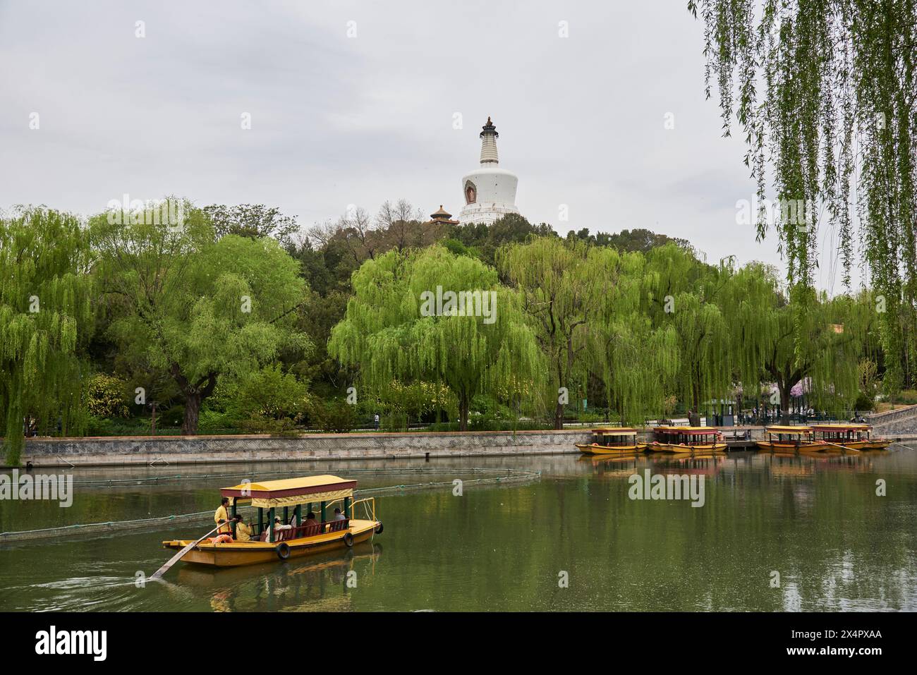 Beihai Park und Weiße Pagode auf Jade Flower Island in Peking, China am 19. April 2024 Stockfoto