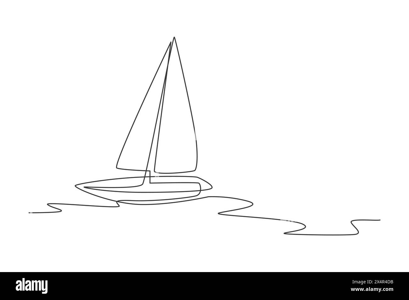 Eine einzelne Linienzeichnung des Segelbootes, das auf der Meeresvektor-Illustration segelt. Fahrzeugkonzept für den Wassertransport. Moderne, durchgehende Linienzeichnung Stock Vektor