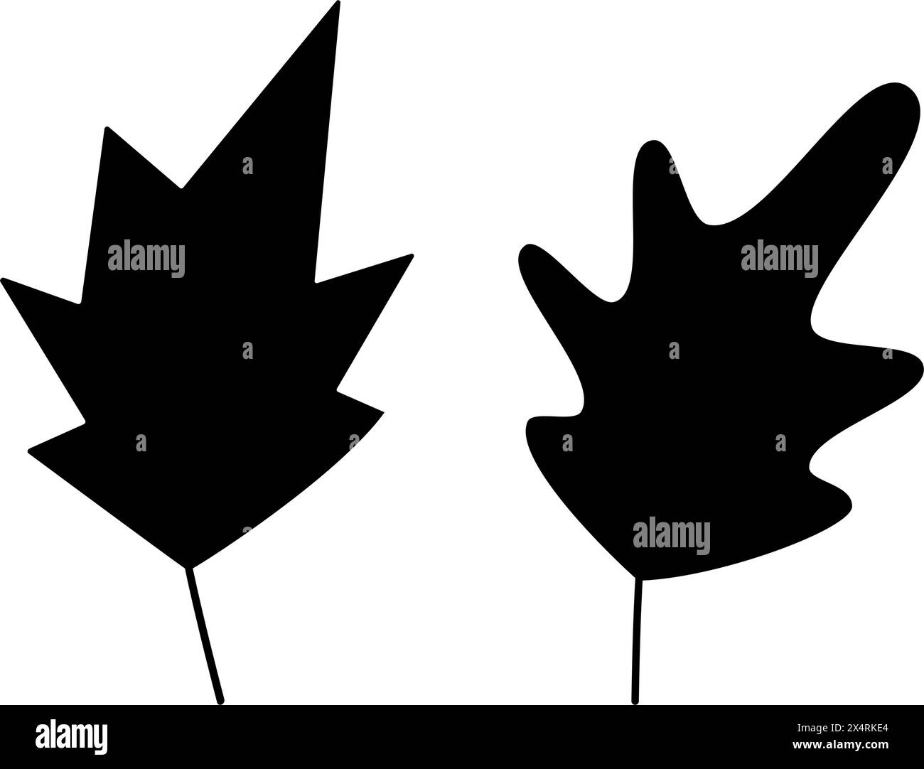 Abstrakte Silhouette handgezeichnete Herbstblätter im Cartoon-Stil Set von 2 Icon Aufkleber Design Konzept Isolate EPS Vector Idee für Karten, Poster, Banner Broschüren, Preisschild, Etikett oder Web, Zeiger Stock Vektor