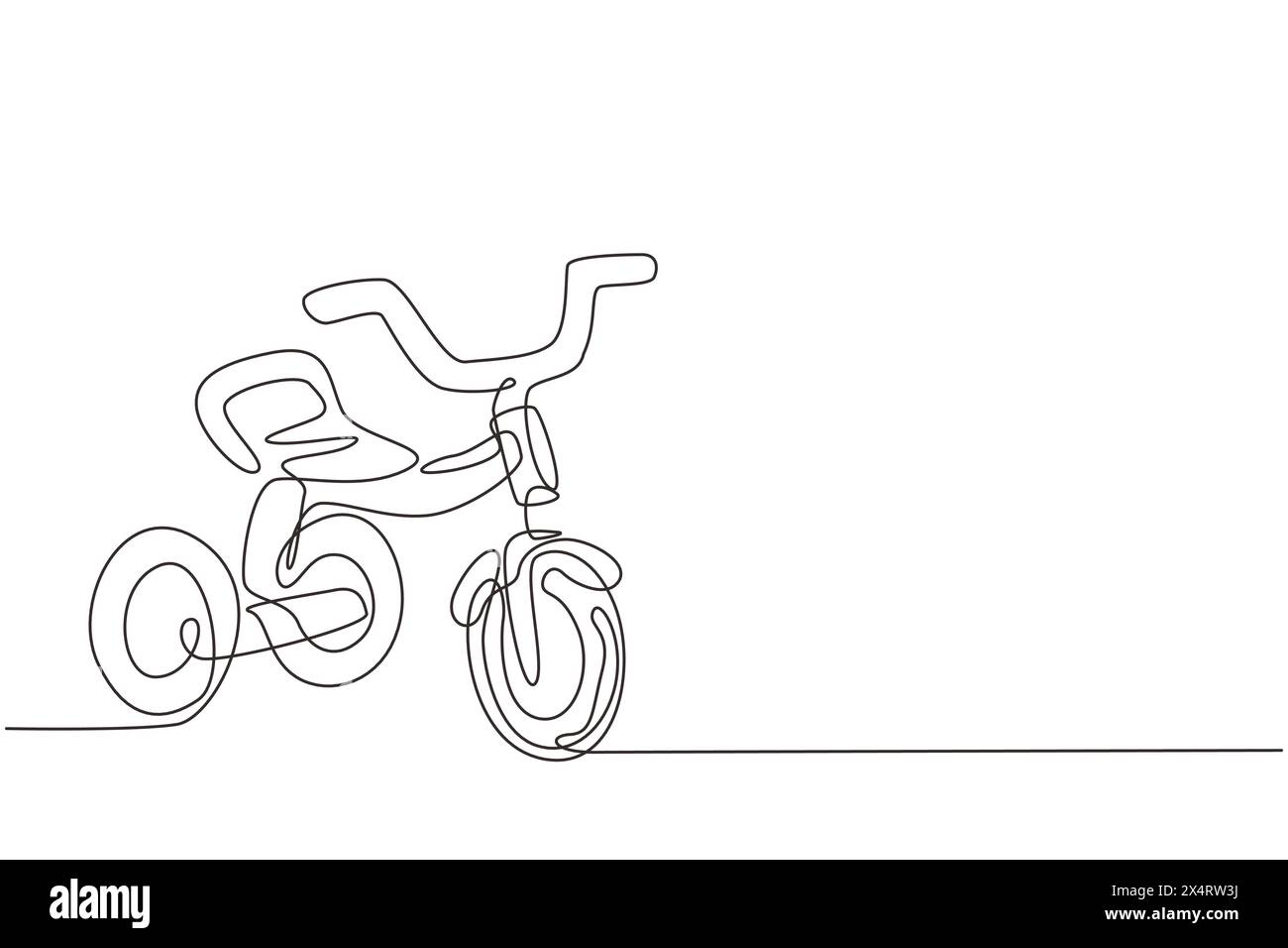 Ein einzeiliges Zeichnen eines Kinderdreirads. Transport für Kinder mit dem Dreirad. Dreirad, Kinderfahrrad. Nachahmung von Kratzplatten skizzieren. Modern durchgehend Stock Vektor