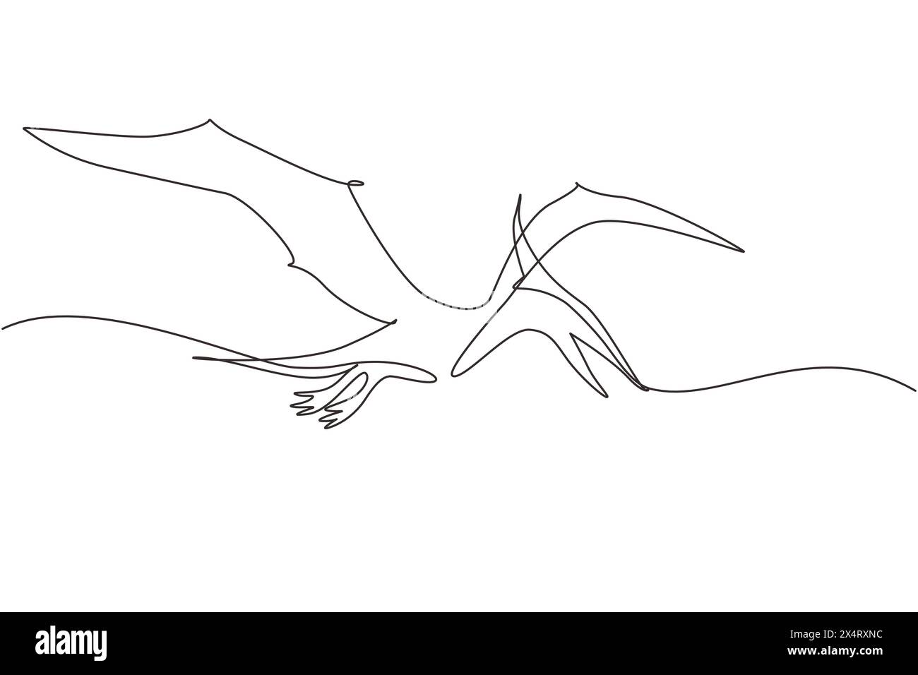 Durchgehende einzeilige Zeichnung des fliegenden Pterodactyl-Dinosauriers isoliert auf weißem Hintergrund. Ausgestorbene antike Tiere. Tiergeschichte für die Erziehung. Einzellimousine Stock Vektor
