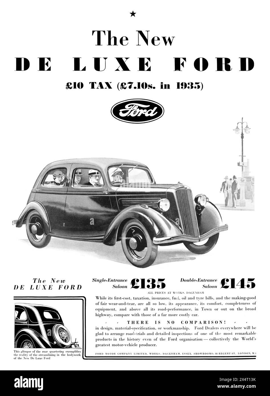 1934 britische Werbung für den Ford-Wagen de Luxe. Stockfoto