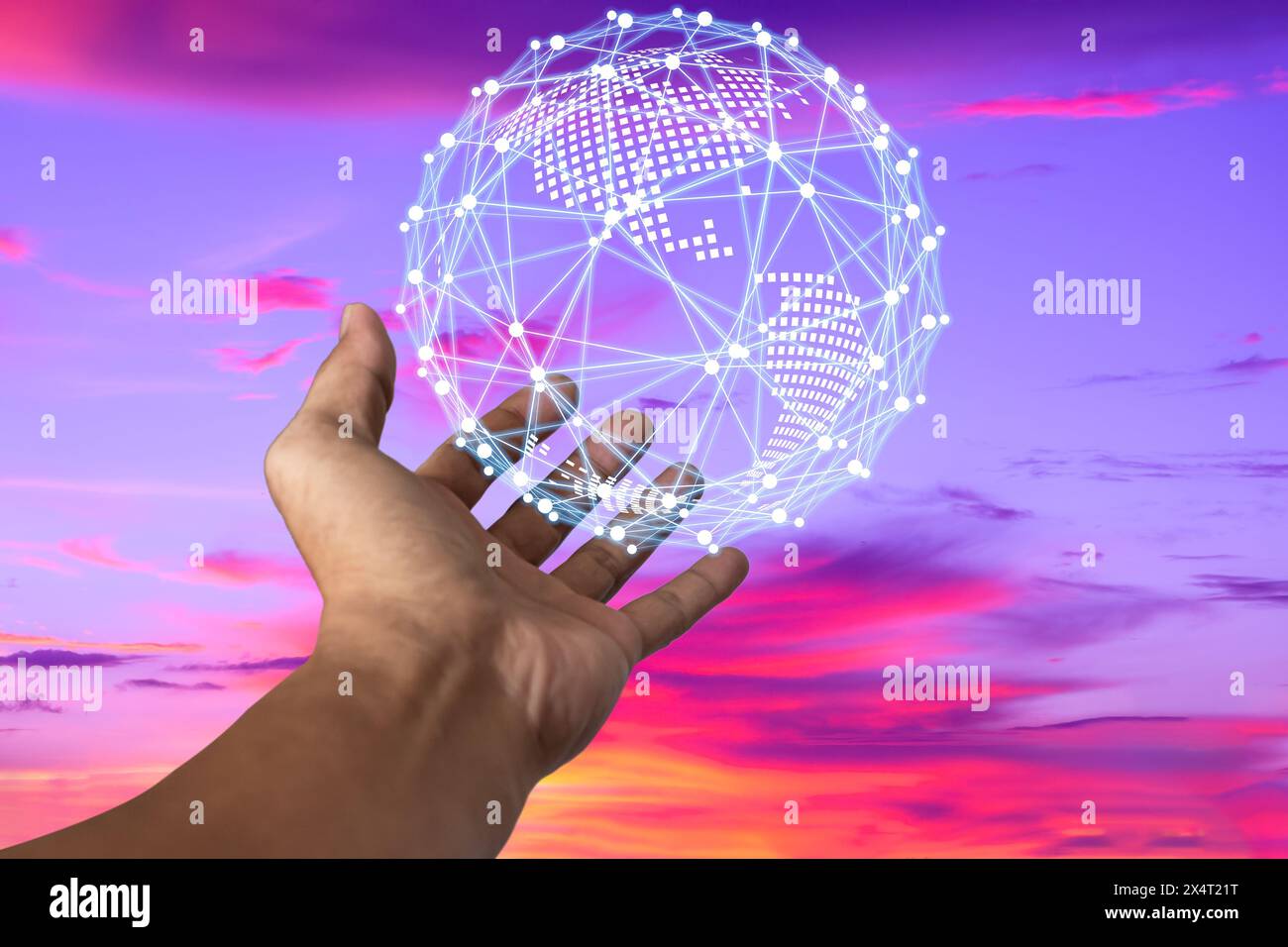Zeitalter der Technologie Menschen, Nutzung von Technologie in der Neuzeit, Interconnection by Internet Network, Kommunikation mit dem Internet, Kommunikation w Stockfoto