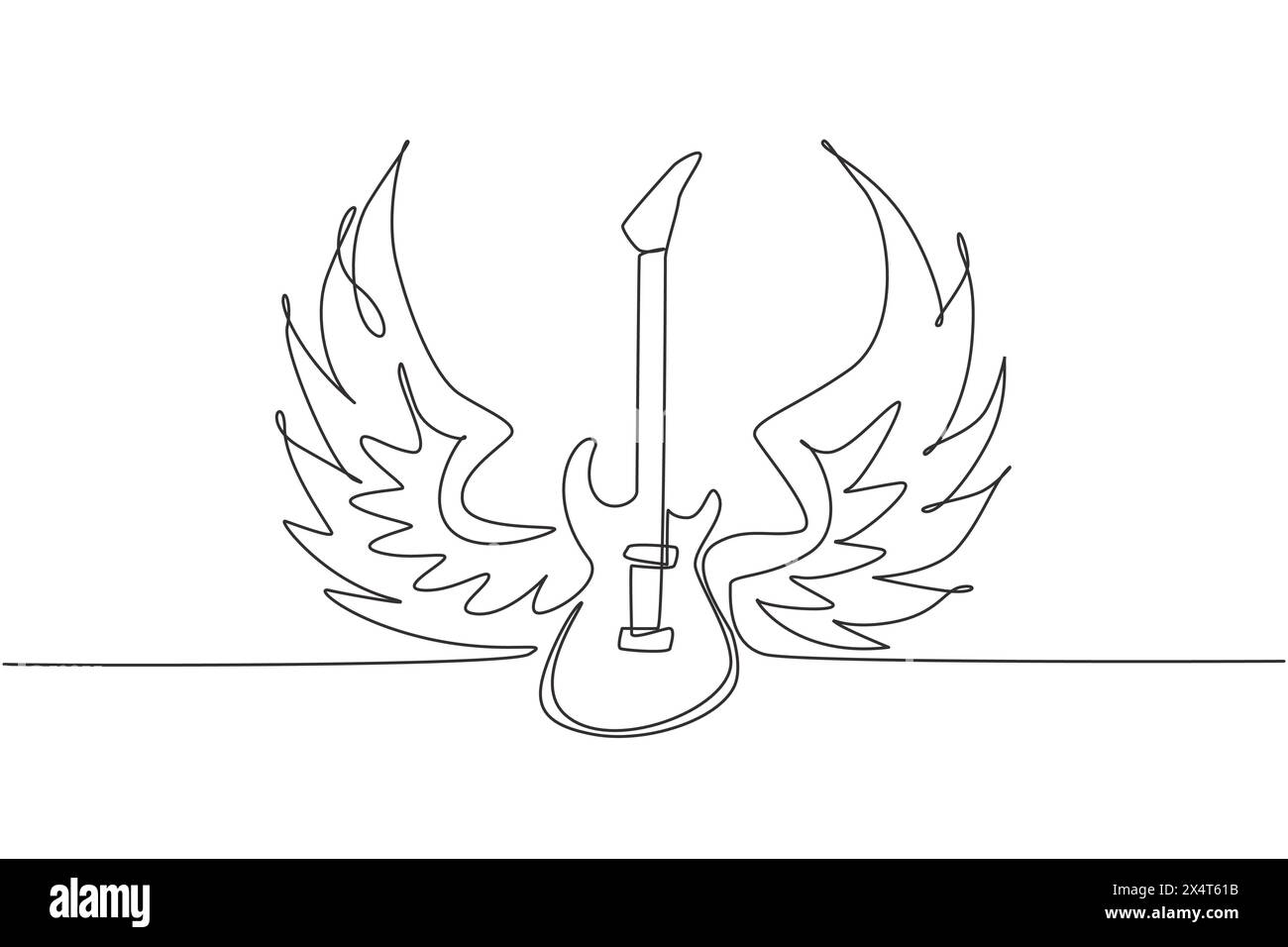 Einzeiliges Vintage-Vektor-Label mit Rock and Roll Forever und Gitarre (T-Shirt Print). Musikdesign. Handgezeichnetes CTG-Bild. Hipster Rock Stock Vektor