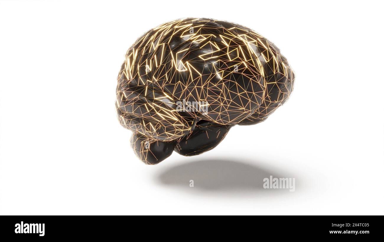 AI Sole Lowpoly Gold Drahtmodell Schwarz Poly 3D-Rendering Stockfoto