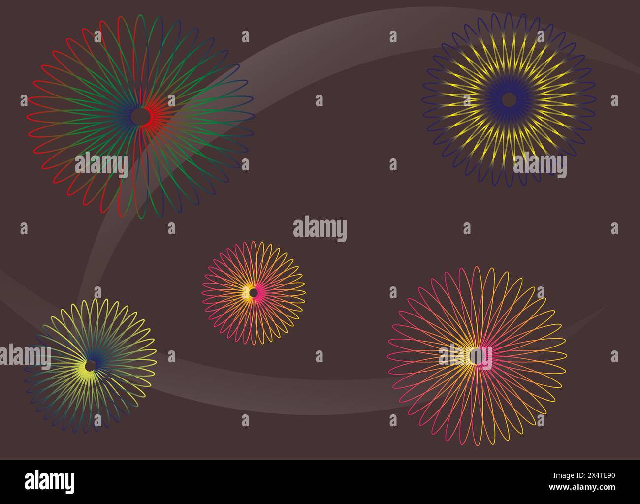 Set mit verdrehten farbigen Spiralen. 3D-Geometrie. Abstrakter Hintergrund mit Spiralkunst in Kreisform. Geometrisches Fraktalelement des Vektors. Stock Vektor