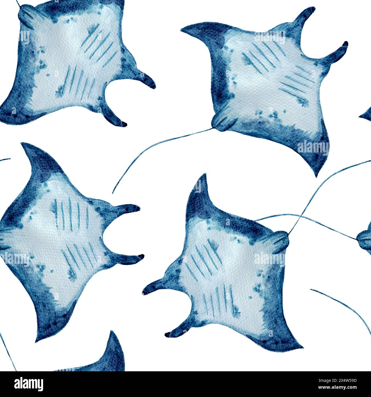 Mantarochen Aquarell nahtloses Muster isoliert auf weiß. Hochwertige handgezeichnete monochromatische Illustration für Notizbücher, Poster, Tapeten, Textilien Stockfoto