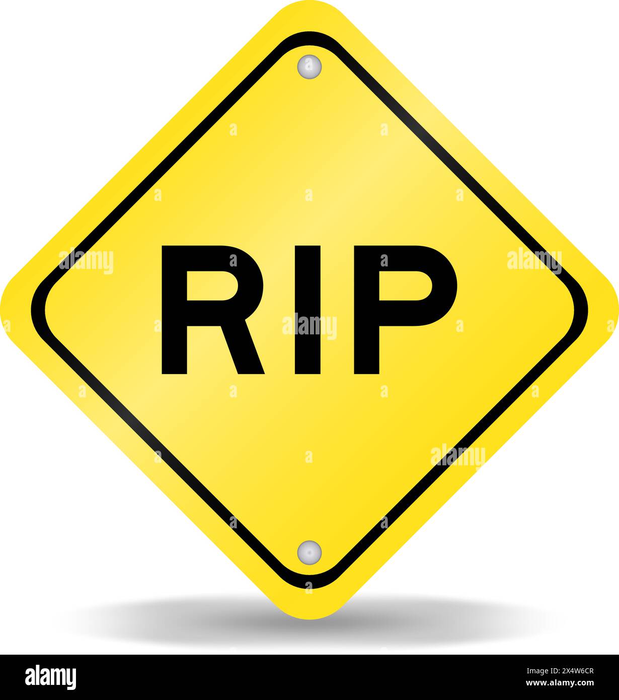Gelbes Transportschild mit dem Wort RIP (Abkürzung für Ruhe in Frieden) auf weißem Hintergrund Stock Vektor